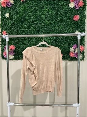 Light Blush Ruffle Detail Crewneck Sweater - Women